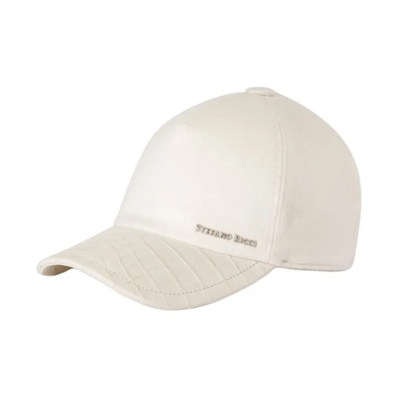 STEFANO RICCI Cashmere Crocodile Leather Zinc-Plated Baseball Caps Unisex White-0
