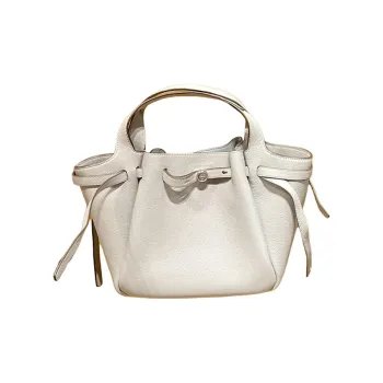 TORY BURCH Litchi Grain Leather Tote Bag, Shopping Bag, Handbag Trumpets Women's Light Cream