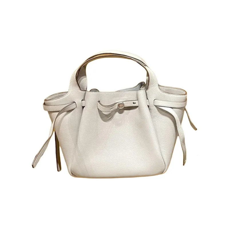 TORY BURCH Litchi Grain Leather Tote Bag, Shopping Bag, Handbag Trumpets Women's Light Cream-0