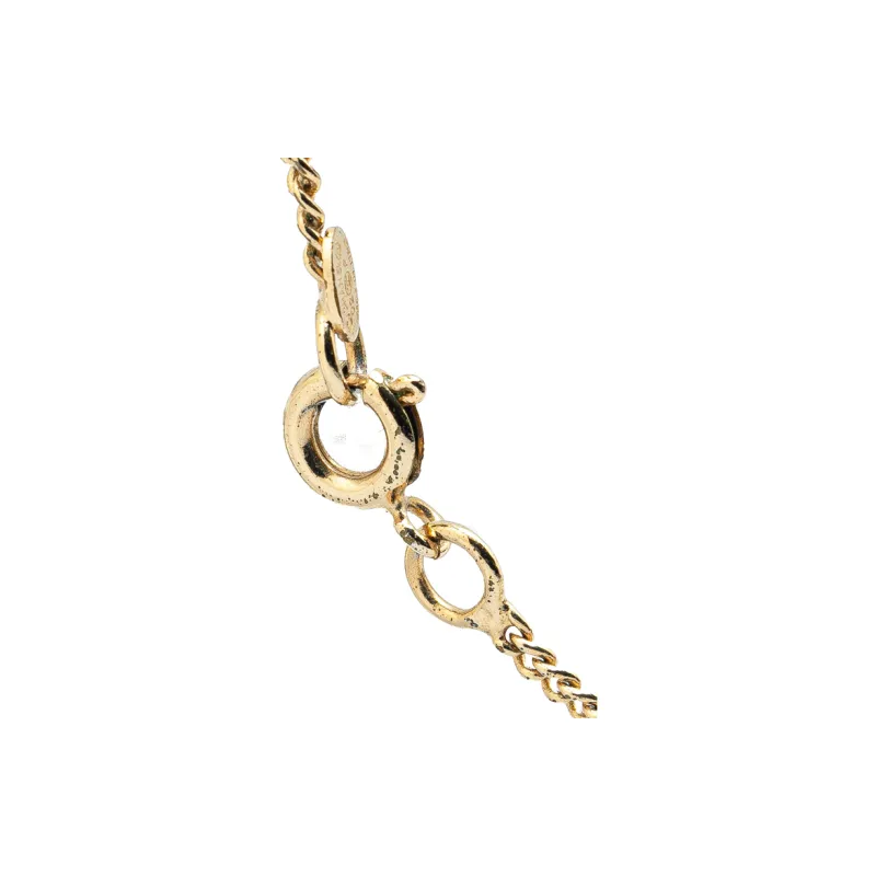 CHANEL 2002 Plated Rhinestone Cc Square Pendant Costume Necklace-2
