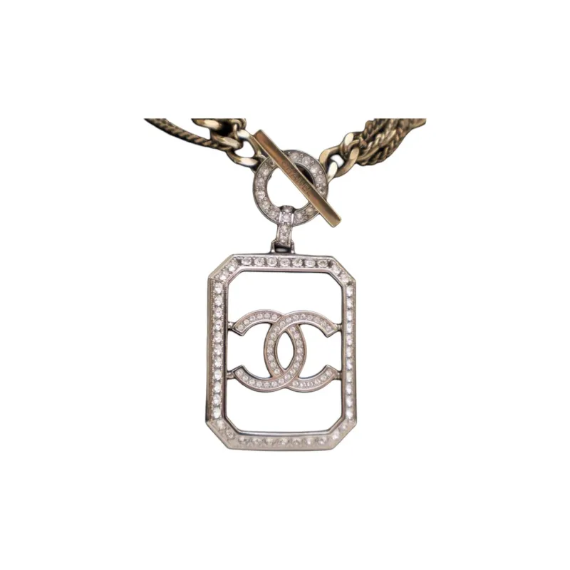 CHANEL 2018 Plated Crystal Cc Multi Strand Toggle Costume Necklace-1
