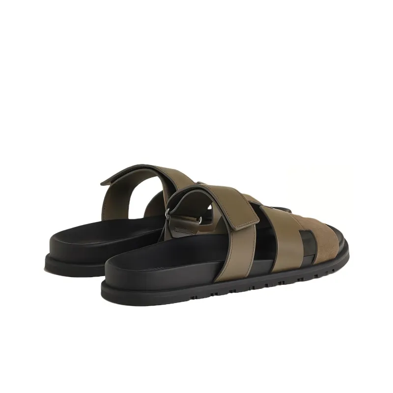 HERMES Chypre Slide Slippers Men Brown Green-3