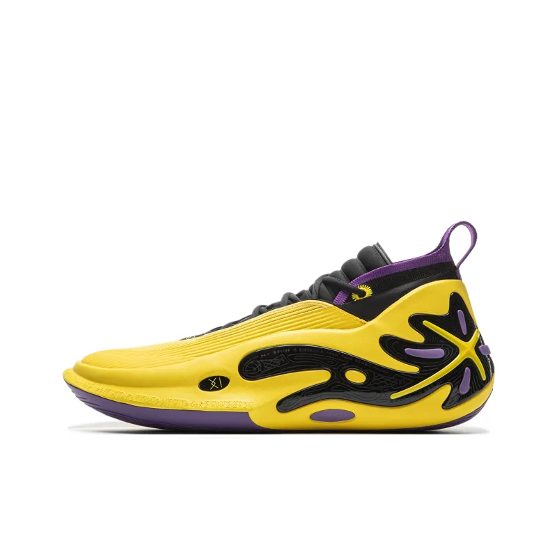 LiNing Wow11 Cushioning Anti-Slip And Wear-Resistant Lightweight Rebound Low-Top Basketball Shoes Men's Yellow Purple-0