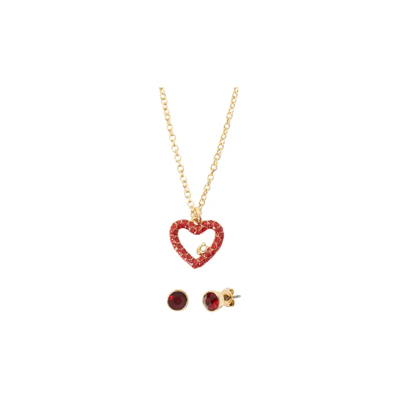 COACH Brass Stud Earrings Women's Gold/Red-0