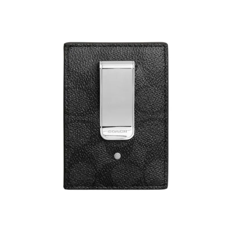 COACH Signature Coated Canvas With Refined Calfskin Card Holder Mini Men's Charcoal-1