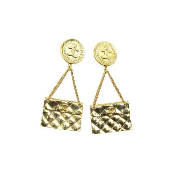 CHANEL 1995 Plated Cc 2.55 Flap Bag Clip On Costume Earrings