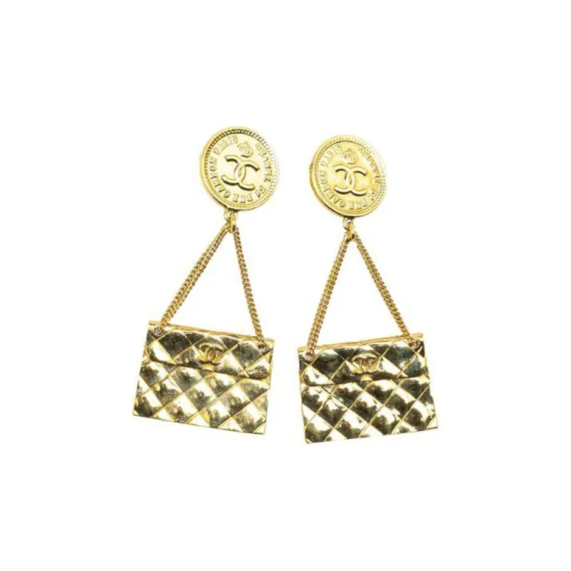 CHANEL 1995 Plated Cc 2.55 Flap Bag Clip On Costume Earrings-0