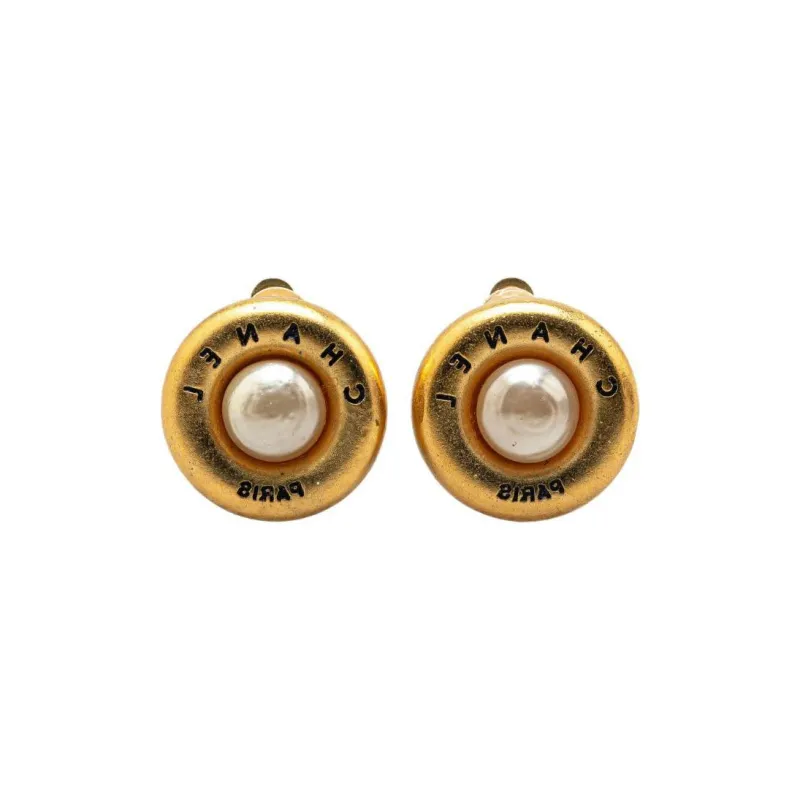 CHANEL 1994 Plated Faux Pearl Clip On Earrings Costume Earrings-2