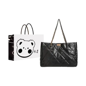 NX DOUGHNUT PU Large Capacity Diamond Pattern Chain Bag Shoulder Bag Regular Women's Black