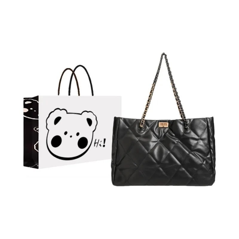 NX DOUGHNUT PU Large Capacity Diamond Pattern Chain Bag Shoulder Bag Regular Women's Black-0