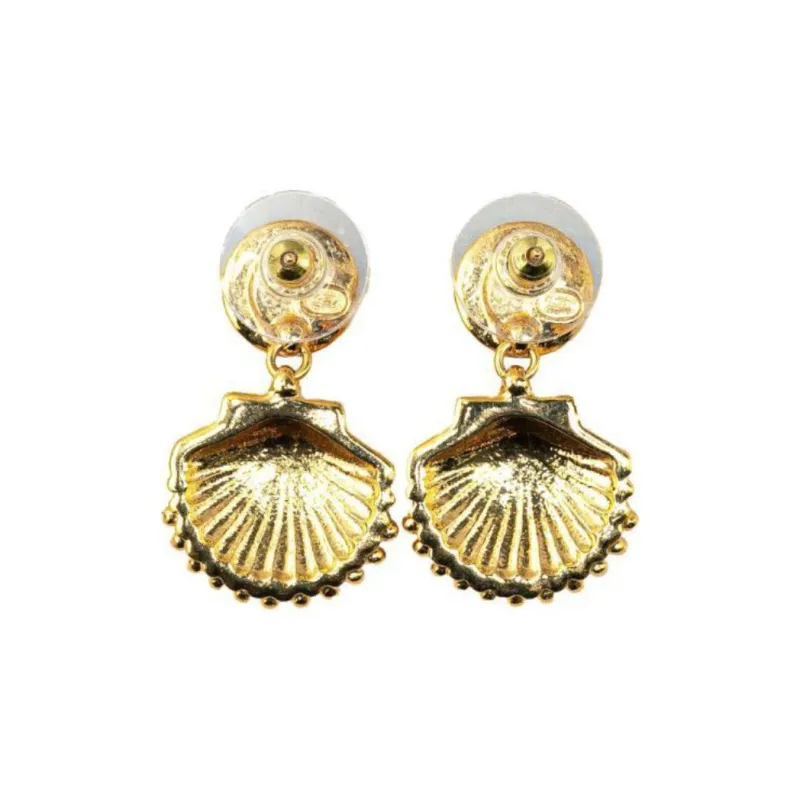 CHANEL 2023 Plated Cc Rhinestone Shell Drop Costume Earrings-1