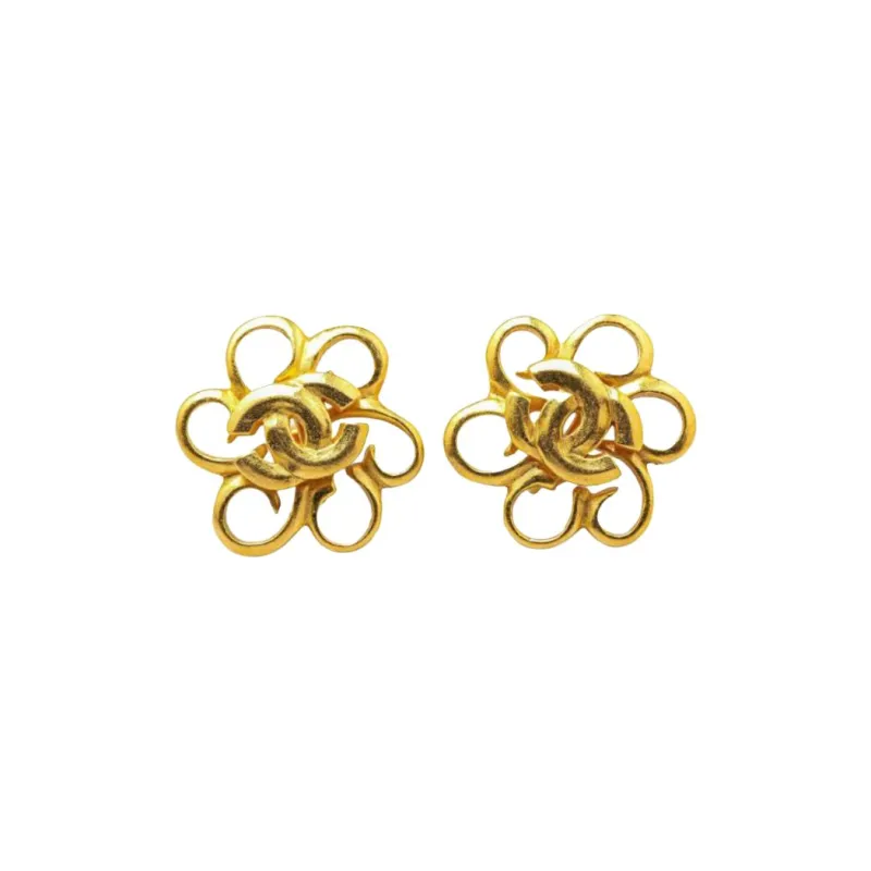 CHANEL 1996 Plated Cc Spinner Clip On Costume Earrings-2