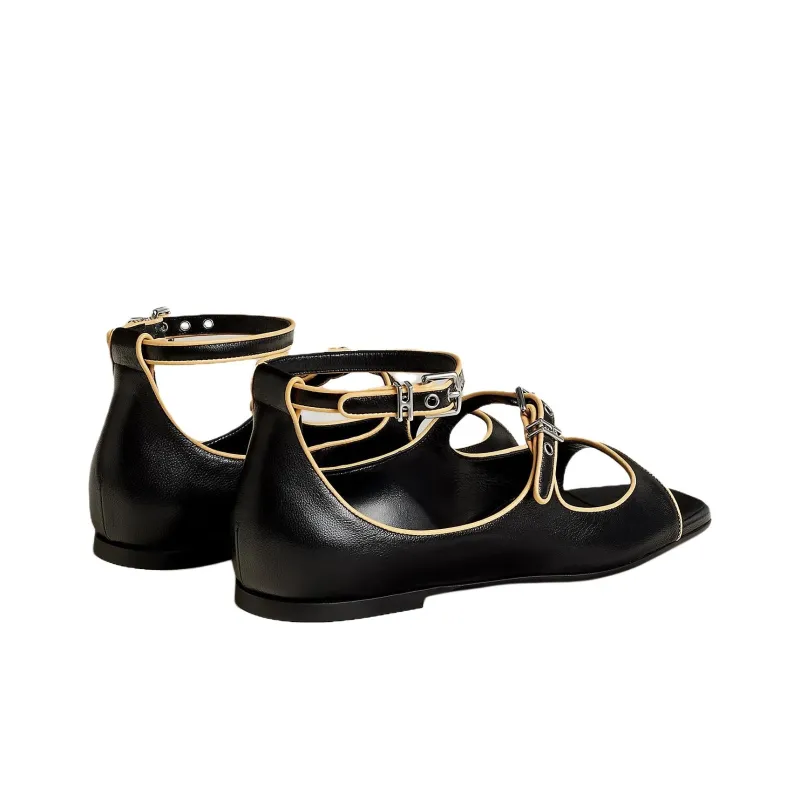 HERMES Kristen Strap Sandals Women's Black-3