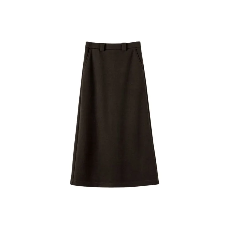 Late White Casual Long Skirt Women's Dark Brown-2