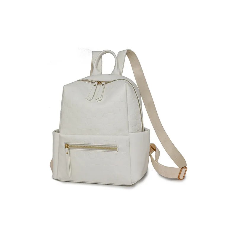 Yalu PU Laptop Bag Backpack Regular Women's White/Black-1