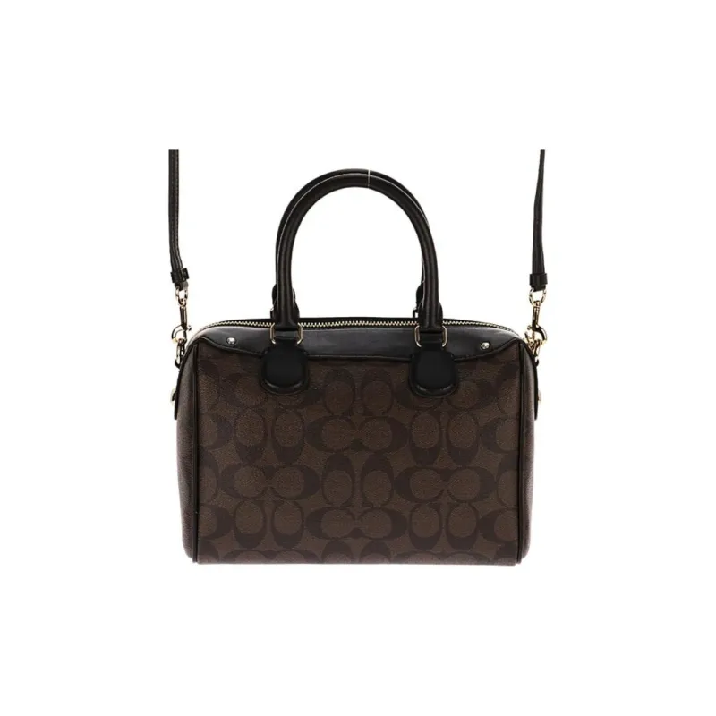 COACH Bennett Monogram Canvas, Leather PVC Handbag Mini Women's Dark Brown-3