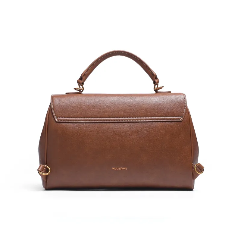 Mulinsen Polyurethane PU Leather Backpack Unisex Brown-5