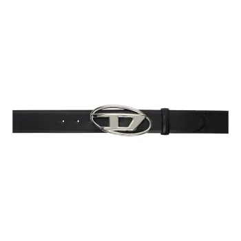 DIESEL Leather Metal Leather Belts Men's Black Width 4CM