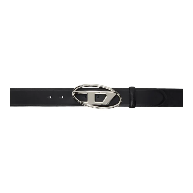 DIESEL Leather Metal Leather Belts Men's Black Width 4CM-0