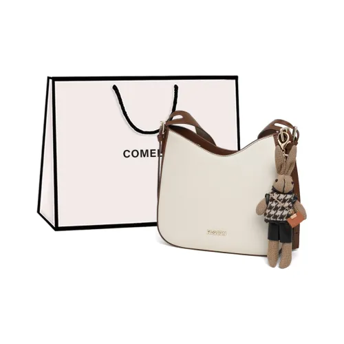 COMELY Cow Split Leather Bonded Synthetic Leather Shoulder Bag Crossbody Bag Regular Women's Ecru Coffee