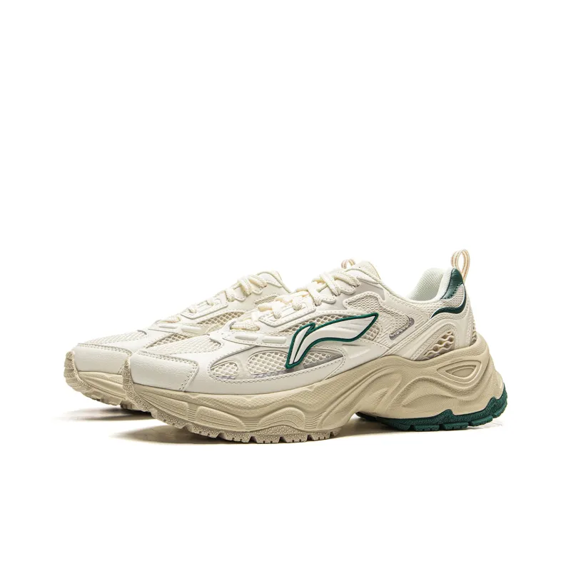 LiNing Star Ring Slip Resistant, Abrasion Resistant, Breathable Low Top Casual Shoes Women's White Green-2