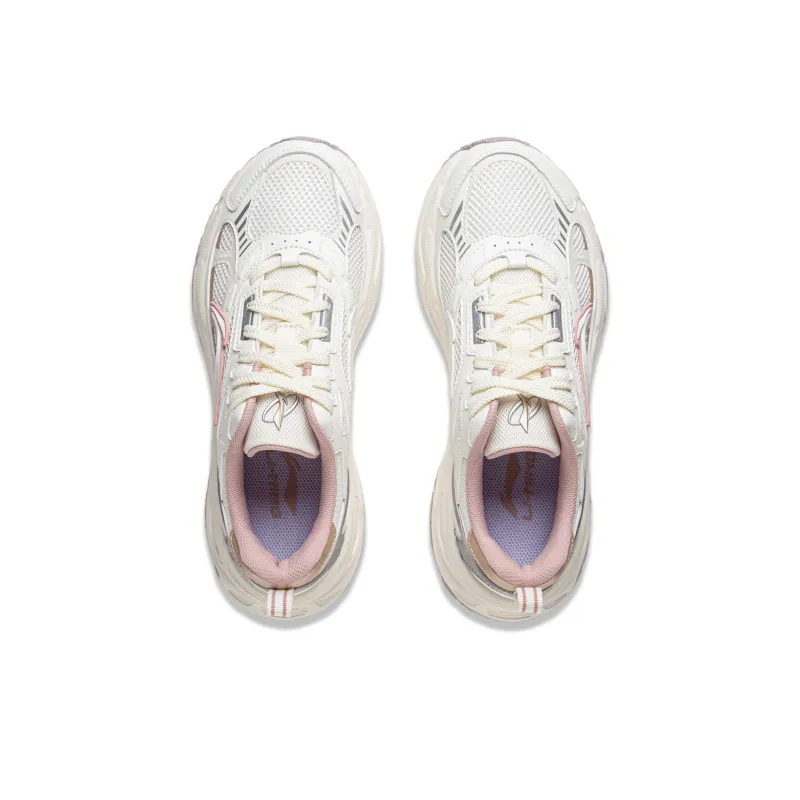 LiNing Star Ring Cushioned Slip Resistant Abrasion Resistant Breathable Low Top Casual Shoes Women's White Silver-3