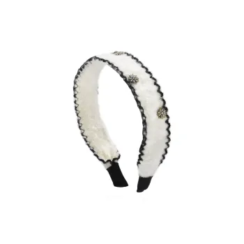ROYALSASA Cotton Linen Blend Faux Crystal Alloy Bottom Clamp Headbands Women's