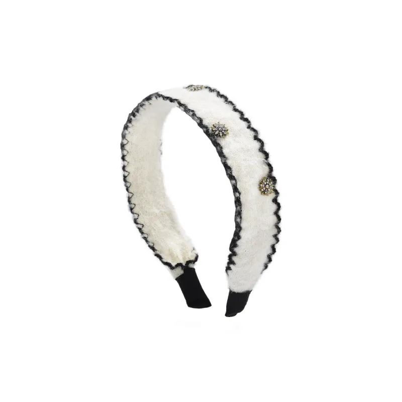 ROYALSASA Cotton Linen Blend Faux Crystal Alloy Bottom Clamp Headbands Women's-0