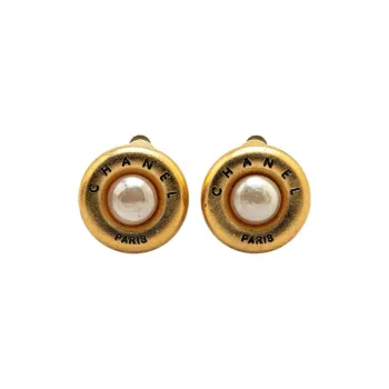 CHANEL 1994 Plated Faux Pearl Clip On Earrings Costume Earrings