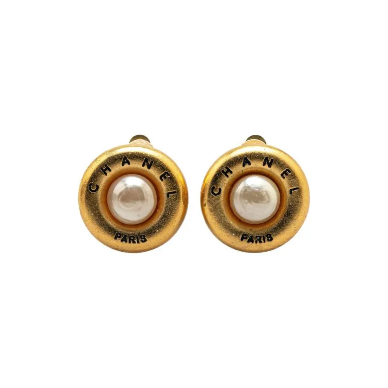 CHANEL 1994 Plated Faux Pearl Clip On Earrings Costume Earrings-0