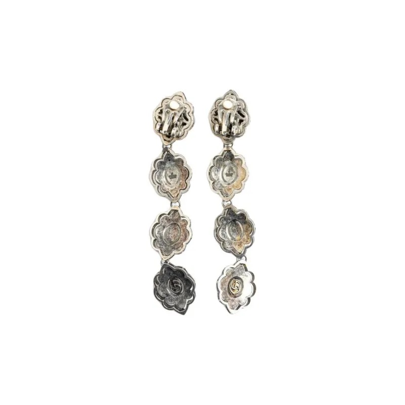 GUCCI 1990 Crystal And Palladium Plated Drop Clip On Costume Earrings-1