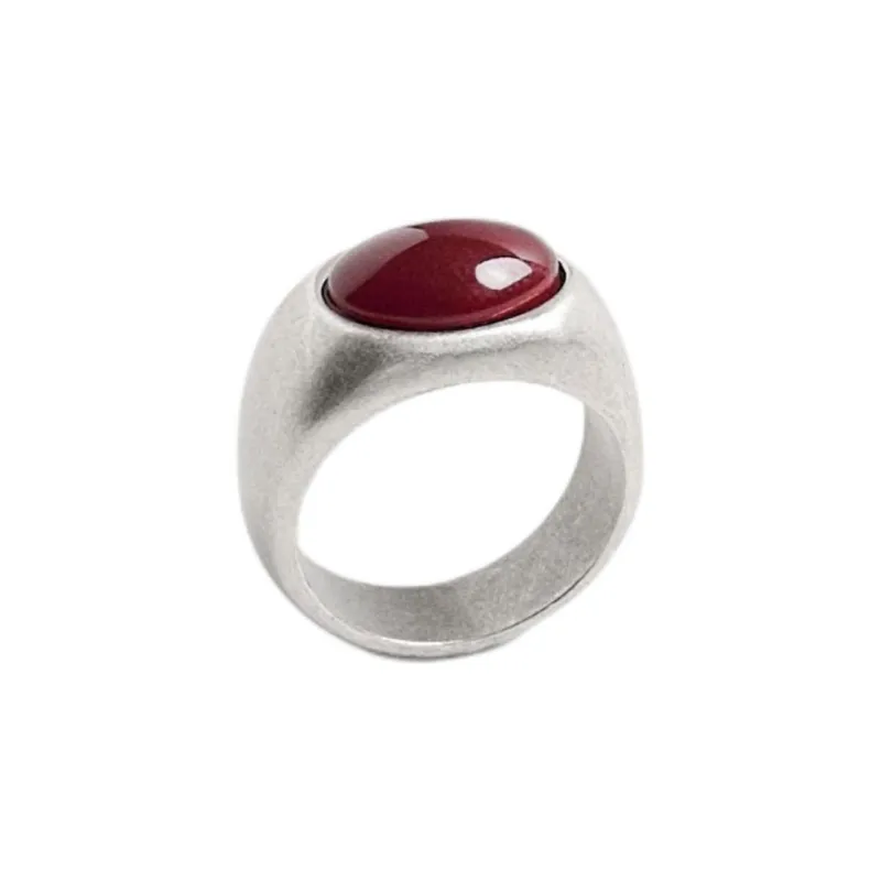 ZARA Metal 925 Silver-Plated Zinc Acrylic Silver Artificial Gemstone Rings Men's Silver-2