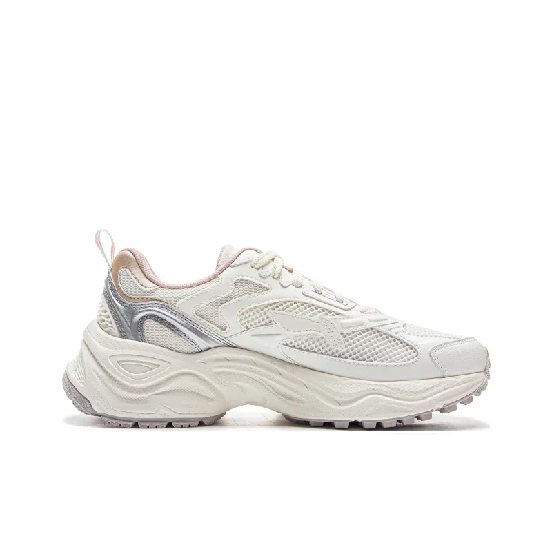LiNing Star Ring Cushioned Slip Resistant Abrasion Resistant Breathable Low Top Casual Shoes Women's White Silver-1