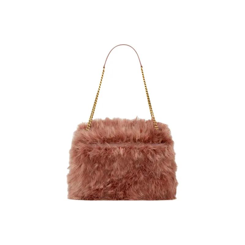 SAINT LAURENT Niki Feather Shoulder Bag Women's Pink Brown-3