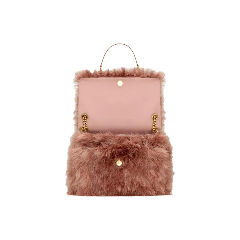 SAINT LAURENT Niki Feather Shoulder Bag Women's Pink Brown-4