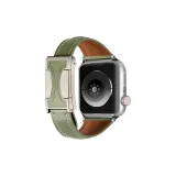 Plain Weave Body Genuine Leather Small Round Pendant, Green