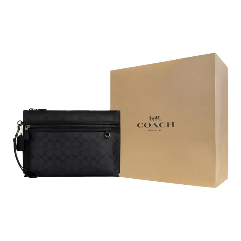 COACH Coated Canvas Clutch Large Size Unisex Black-7