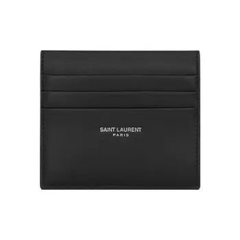 SAINT LAURENT PARIS Calfskin Card Holder Unisex Black