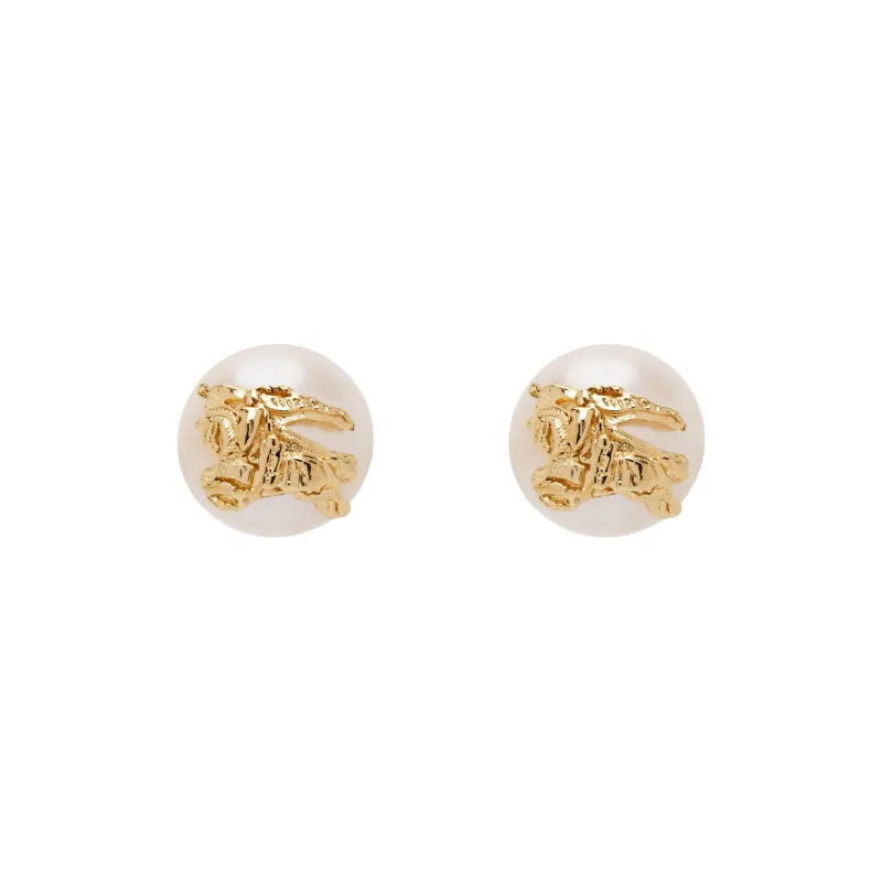 Burberry Pearl Brass Stud Earrings Women's Gold-0