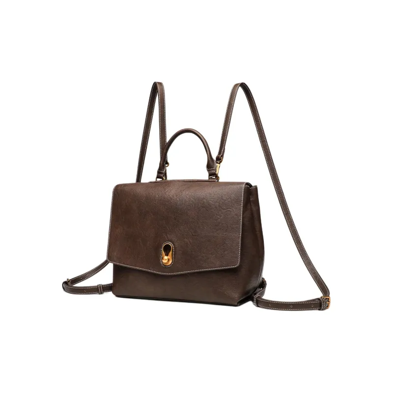 GELANNI Polyurethane Patchwork With Cow Leather Backpack Unisex Coffee-1
