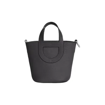 HERMES In The Loop Clemence Bullhide With Swift Leather Basket Bag Pig Nose Bucket Bag Handbag Women's Charcoal Black