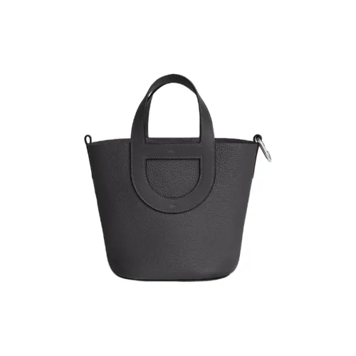 HERMES In The Loop Clemence Bullhide With Swift Leather Basket Bag Pig Nose Bucket Bag Handbag Women's Charcoal Black