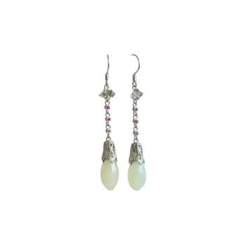 JUNWEN Hetian Jade Earrings Pale Greenish White Jade Women's