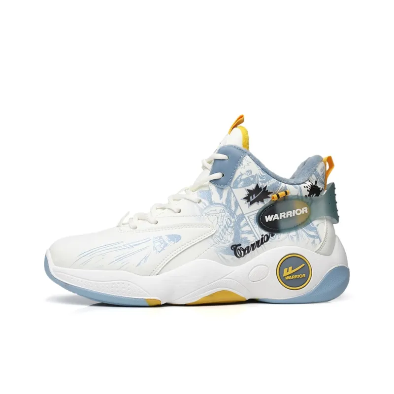 Warrior Cushioning Anti-Slip Wear-Resistant Height Increasing Warm High-Top Basketball Shoes Men's White Blue-0