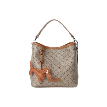 MEXICAN Polyurethane Leather Bucket Bag Handbag Women's Khaki/Dark Brown