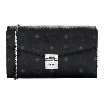 MCM Millie Visetos Coated Canvas Envelope Bag, Chain Shoulder Bag, Crossbody Bag Medium Size Women's Black