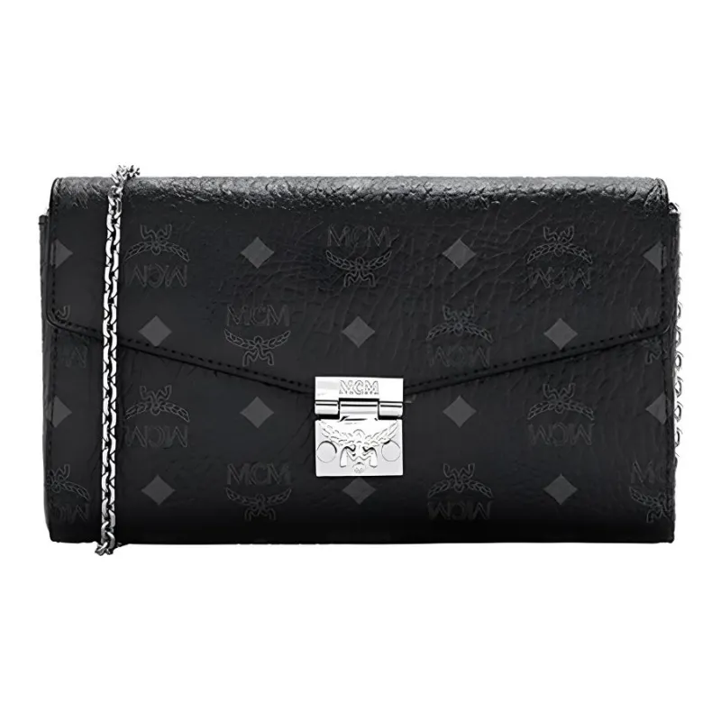 MCM Millie Visetos Coated Canvas Envelope Bag, Chain Shoulder Bag, Crossbody Bag Medium Size Women's Black-0