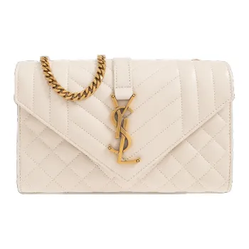 SAINT LAURENT ENVELOPE Lambskin Crossbody Bag, Shoulder Bag Women's White