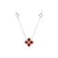 925 Sterling Silver, Lucky Four-Leaf Clover Double-Sided Necklace (Red)