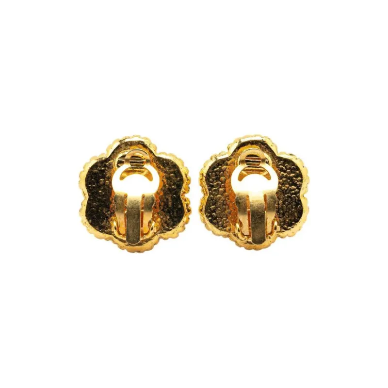 CHANEL 1996 Plated Cc Flower Clip On Earrings Costume Earrings-2